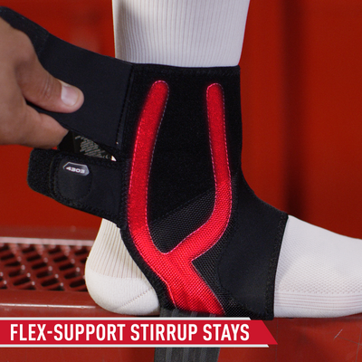 McDavid Phantom Ankle Brace 4303 - Tech Callout of Vertical Stays on Ankle - Highlighted in RED