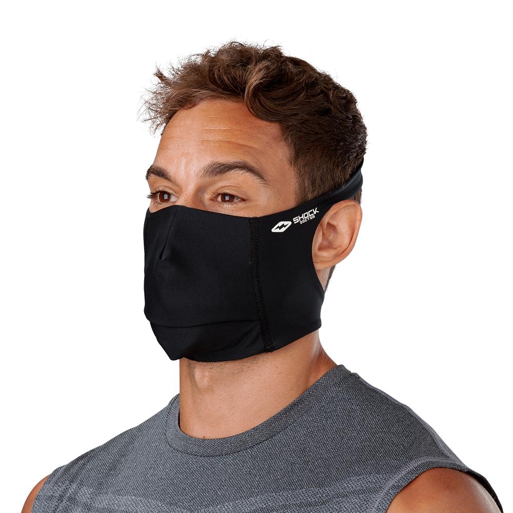 Black Play Safe Face Mask – Male Model Wearing Protective Safety Face Mask - Left Angle