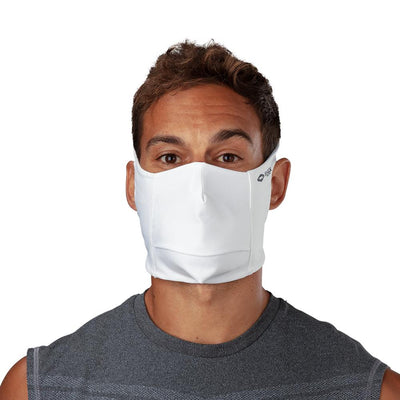 White Play Safe Face Mask – Male Model Wearing Protective Safety Face Mask - Front Angle