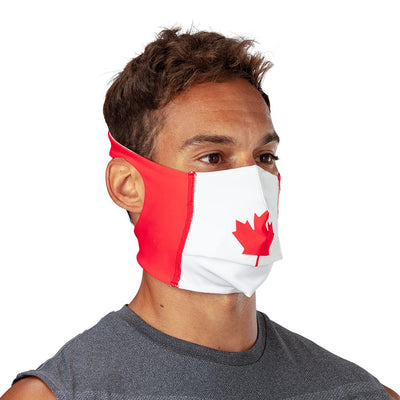 Canada Flag Play Safe Face Mask – Male Model Wearing Protective Safety Face Mask - Right Angle