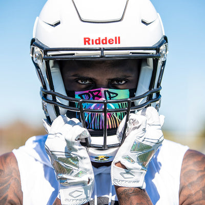Drip Play Safe Face Mask Lifestyle Image – Male Football Player With Helmet on Wearing Protective Safety Face Mask - Front Angle