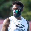 Drip Play Safe Face Mask Lifestyle Image – Male Football Player Wearing Protective Safety Face Mask - Left Angle