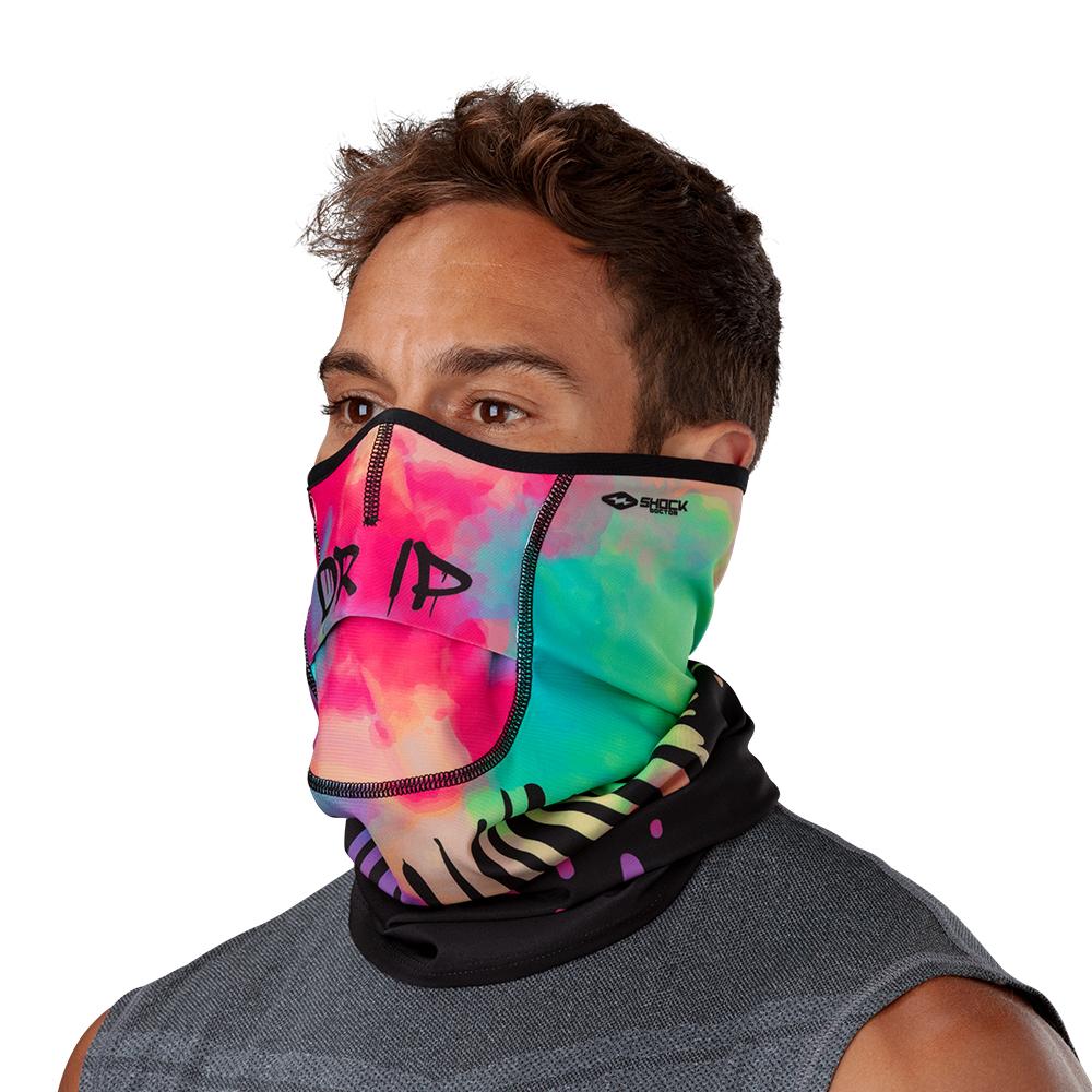 Drip Play Safe Neck-Face Gaiter– Male Model Wearing Protective Safety Face and Neck Covering - Left Angle