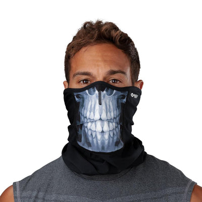 Skull Play Safe Neck-Face Gaiter – Male Model Wearing Protective Safety Face and Neck Covering - Front Angle